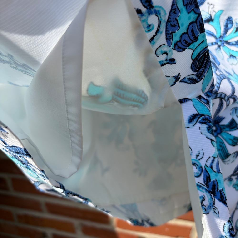 Talbots Woman Petites Blue Floral Urn Pencil Skirt‎ White 14WP Cotton Blend - Picture 4 of 6